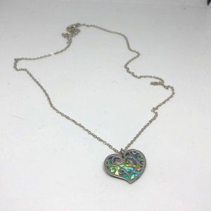 Abalone heart charm in silver chain necklace